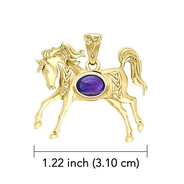 Celtic Running Horse 14K Yellow Gold Pendant with Gem GPD5730 - Jewelry